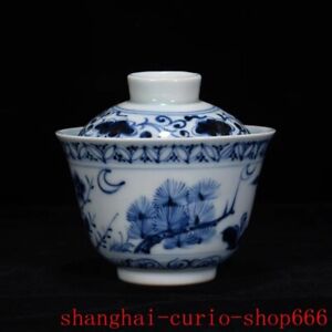 3 2 Ancient Blue White Porcelain Portrait Statue Goblet Wineglass Cup