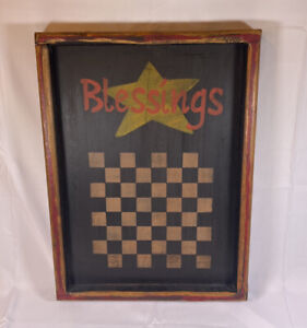 Folk Art Primitive Style Wooden Checker Game Board 17 X 12 5 Wall Art