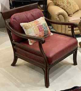 Pair Of Palecek Burgundy Leather Arm Chairs
