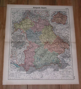 1905 Antique Map Of Kingdom Of Bavaria Bayern Munich Inset Map Germany