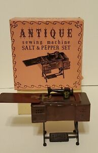 Vintage Plastic Treadle Sewing Machine Cabinet W Orig Box Salt Pepper Shakers