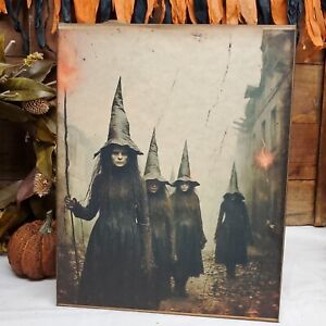 Primitive Vintage Gothic Steampunk Style Halloween Witches Portrait Photo Sign