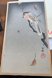 Buffalo Wing Shrike And Spider By Ohara Koson Japanese Woodblock Print Antique