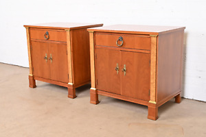 Baker Furniture French Empire Cherry And Burl Wood Nightstands Newly Refinished