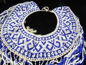 Antique Mohave Indian Wide Net Beaded Yoke Collar Clsc Blue White Xlong Drops