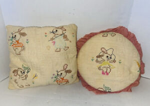 2 Primitive Folk Art Quilted Cross Stitch Easter Bunny Rabbit Pillows Easter Dec