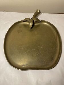 Vintage Sarreid Ltd Solid Brass Apple Tray Mid Century Modern Patina Fruit Dish