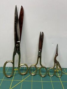 Vintage Set Of 3 Sewing Scissors Some Made In Germany Italy Great Condition