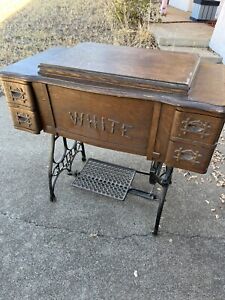 White Antique Treadle Sewing Cabinet No Machine Awesome Provenance 