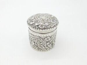 Edwardian Sterling Silver Floral Pattern Trinket Box 1902 Birmingham Antique