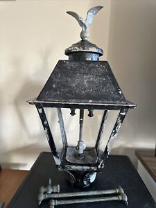 Antique Outdoor Gas Light Post Mount Lamp Fixture Brass Eagle Finial Leaf Rare