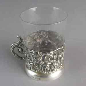 Antique Edwardian Sterling Silver Glass Cup Birmingham 1900s Made In England