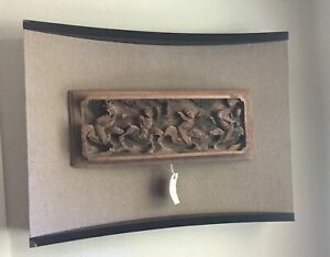 Antique Intricate Hand Carved Chinese Asian Wood Panel 16 X6