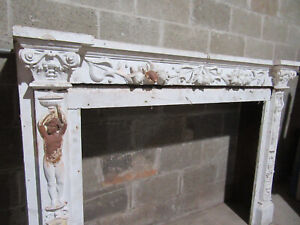  Antique Carved Fireplace Mantel Nudes Angels 66 X 48 49 Opening Salvage