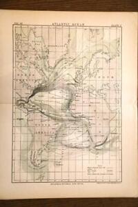 1885 Rare Antique Encyclopaedia Britannica Map Atlantic Ocean Excellent Detail