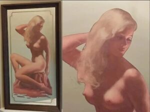 Vintage 1970 S Pin Up Bathing Beauty Pictorial Art Mirror Bar Decor 14 X 26 