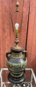 Huge Antique Bronze Champleve Vase Lamp