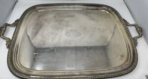 Vintage Silver Plate Serving Tray Large Heavy 18 75 X 29 Crest In Middle