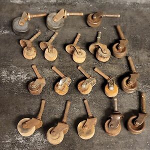 Lot Mixed Antique Caster Wheels Wood Metal Replacement Repurpose Salvage Nice