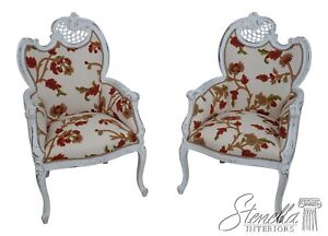 61788ec Pair Crewel Work Upholstered French Decorator Fireside Chairs