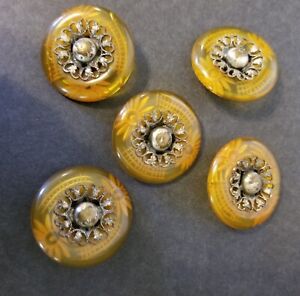 5 Large Carved Applejuice Bakelite Vintage Buttons Fancy Antique Button 