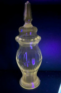 French Apothecary Jar Thick Cut Glass Spiked Stopper Lid Container 1 Foot Tall
