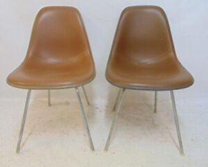 Pair Of Herman Miller Eames Fiberglass Shell Chairs Brown And Being Upholstery