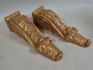 Pr Large 13 Ornate Acanthus Leaf Scroll Carved Wood Wall Brackets Not Resin