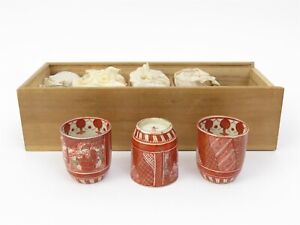 Antique Japanese Porcelain Kutani Sake Set Of 10 In Original Tomobako Box