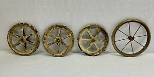  4 Vintage Hard Rubber Wagon Buggy Wheels Toy Antique Spokes 6 7 