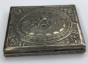 Antique Sterling Silver 925 Floral Patterned Business Card Case Beautiful 