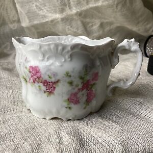 Antique Rs Germany Shaving Scuttle Porcelain Mug Floral Pink Motif
