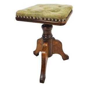 Antique Swivel Piano Stool 19th C Eastlake Victorian Tufted Upholstery