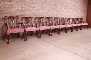 Baker Furniture Chippendale Carved Mahogany Dining Chairs Set Of Ten