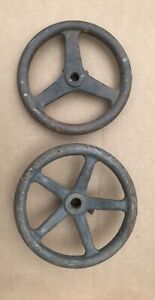 Lot Of 2 Antique 9 Spoked Cast Iron Hand Crank Wheel Valve Factory Steampunk
