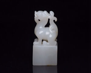 Chinese Natural Hetian Jade Hand Carved Exquisite Beast Statue Seal 14737
