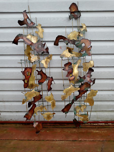 Pair Of Vintage Mixed Metal Brutalist Wall Sculptures In The Style Of C Jere