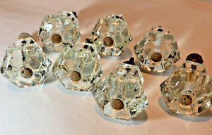 Vintage Lot Of 7 Hexagonal Six Sided Clear Glass Knobs Drawer Pulls Mid Century