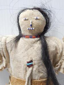 Antique Vintage Sioux Plains Indian Doll Beaded Real Hair Brain Tan Hide