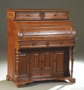 French Carved Mahogany Cylinder Desk Early 20th C 