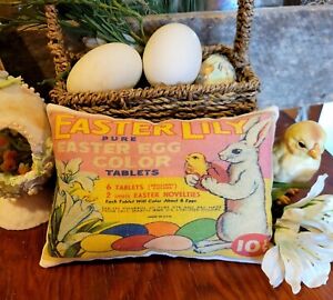 Primitive Farmhouse Easter Spring Lily Egg Dye Bowl Fillers Tuck Pillow Vintage