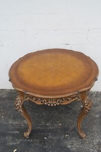French Heavy Carved Parquet Inlay Round Side Center Table 3524