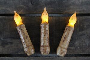 Three Primitive Country Burnt Ivory 4 5 Battery Operated Timer Taper Candles