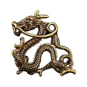 Chinese Dragon Keychain Pendant Decor Old Vintage Brass Handwork Ornament Statue
