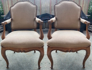 Pair Of Beautiful Vintage French Carved Wood Accent Arm Chair
