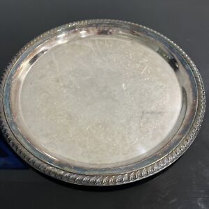 Vintage Wm Rogers 171 12 Round Etched Rope Edge Silverplate Tray