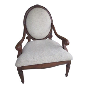 Vintage French Luis Xv Dark Tone Arm Wood Chair Uphlostered Seat Medallion