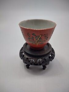 Antique Late 19th Early 20th C Chinese Export Porcelain Tea Wine Cup Orange