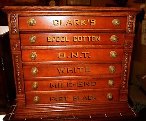 Unusual Oak Clark S 6 Drawer Spool Thread Cabinet 16107