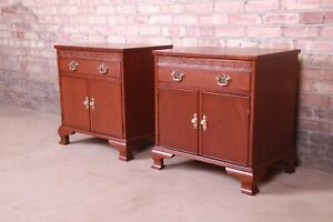 Baker Furniture Georgian Carved Mahogany Nightstands Newly Refinished